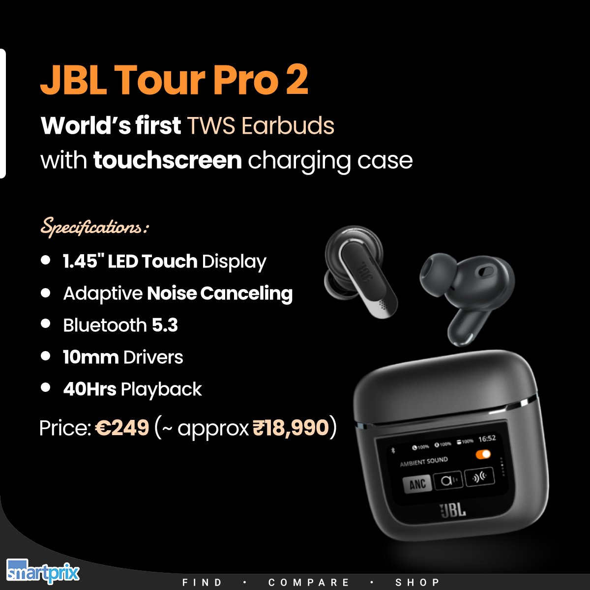 JBL's Tour Pro 2 Earbuds Are the First to Come With a Touchscreen