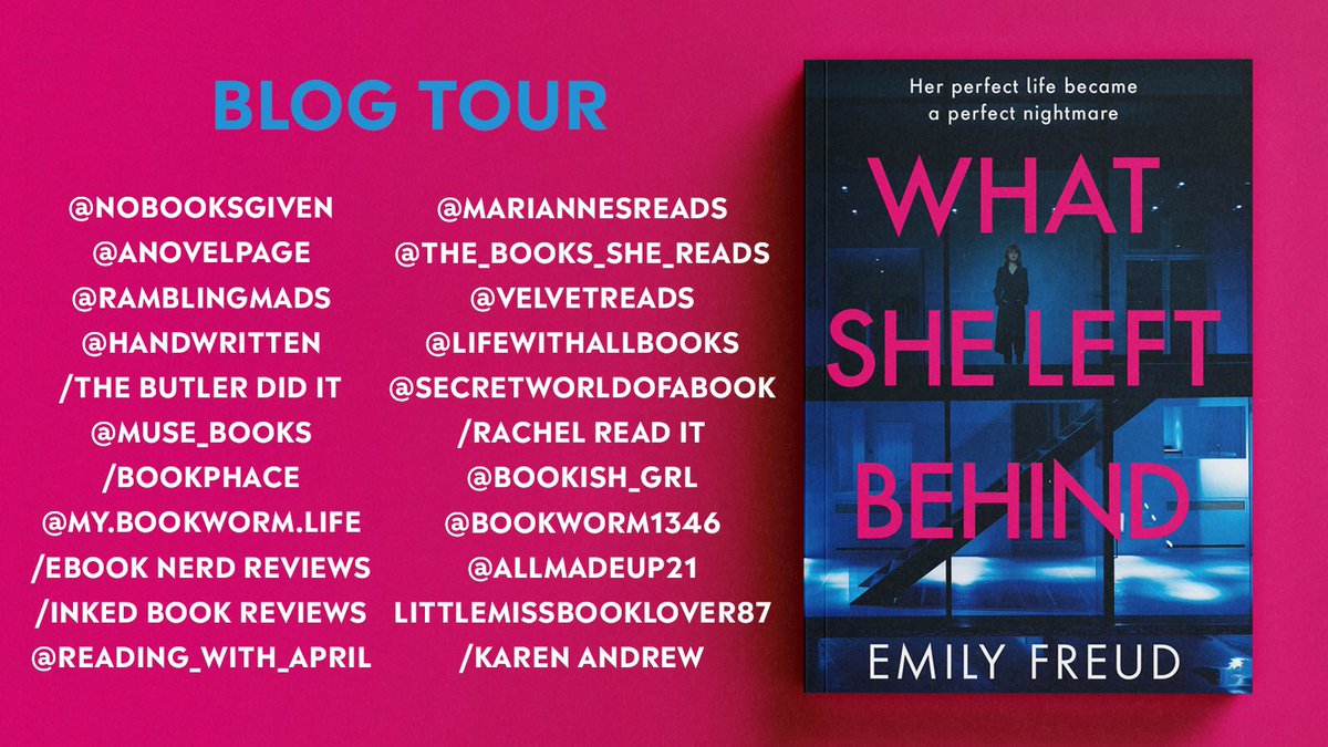 Chedgee's tweet photo. Delighted to be aboard the blog tour for #WhatSheLeftBehind the new twisty thriller from @MsEmilyFreud and published by @QuercusBooks
Head over to my blog to read my thoughts.
https://t.co/HSMtUZ0fZa
#bookblogger #blogtour #domesticsuspense #unputdownable https://t.co/eoHCKvSsQX