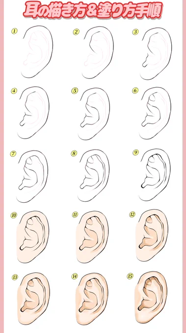 耳をカンタンに作画するときの手順表👂 