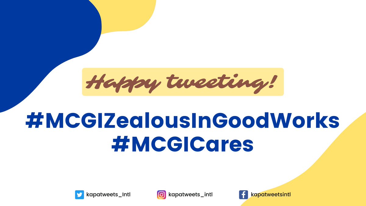 Kapatweets_Intl's tweet photo. Happy Thursday, Kapatweets!

Today is another opportunity to spread good vibes in the Twitterverse. 

Join us in tweeting for the #MCGICares program.

#MCGIZealousInGoodWorks https://t.co/56tygpNgPE