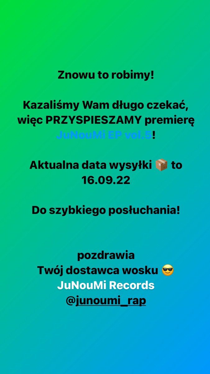 Fatgroh's tweet photo. No i wjeżdża mocne oświadczenie. Tak - znowu (wbrew regułom rynku) przyspieszamy premierę winyla 😎 #junoumi https://t.co/QbpY2yeDKN