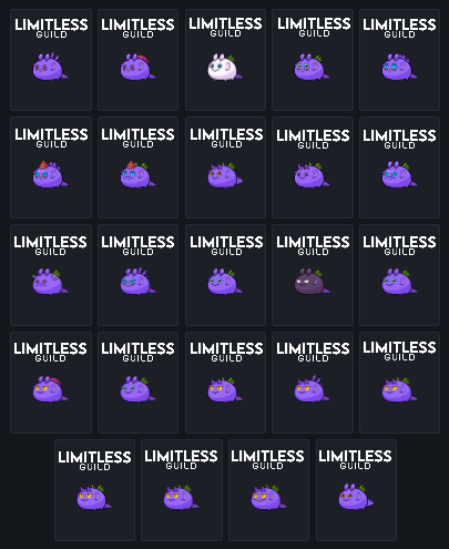 LLG_Mobius's tweet photo. LLG Scholars and Players have the chance to use these Top Meta Axies in the Arena, so what are you waiting for?! π₯π₯π₯
Join our server & apply as scholar to our Guild~ π
https://t.co/OqzEo2Pxz4 β¨
#AxieInfinity #AxieOrigin #AxieScholarship #LLG #LimitLessGuild #PoisonAxies https://t.co/93isZ6lTTg