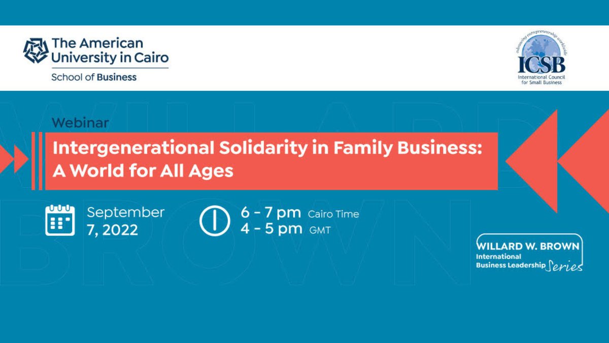 Book your seats now! The Willard W. Brown series is back with a hot discussion on #FamilyBusiness throughout the generations.
Register through the link below:
mailchi.mp/aucegypt.edu/u…
#BrownSeries #FamilyBusiness