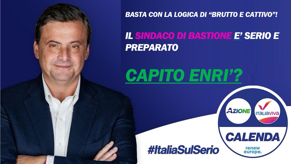 Comune_Bastione's tweet photo. 🔴CALENDA DIFENDE IL NOSTRO SERIO SINDACO (E ATTACCA ENRICO LETTA)

Dopo il tweet di ieri di Letta, oggi @CarloCalenda difende il nostro amato Sindaco.

"Lui è #SerioSulSerio (lo dice anche Renzi!), non come te Enri'! Te' capì?" https://t.co/i84555i0iK