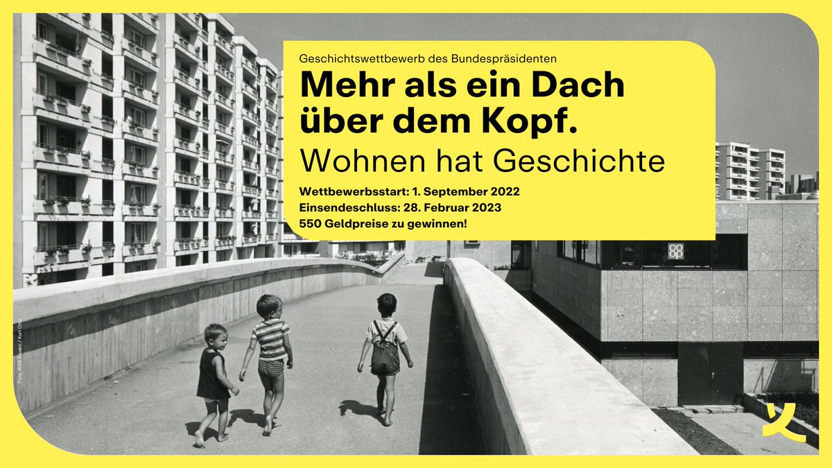 📢Heute startet der #Geschichtswettbewerb 2022/23‼️ Bundespräsident #Steinmeier ruft Kinder und Jugendliche bis 21 Jahre auf, zur #Geschichte des Wohnens auf Spurensuche in der Lokal- oder Familiengeschichte zu gehen. Mitmachen und tolle Preise gewinnen: koerber-stiftung.de/projekte/gesch…