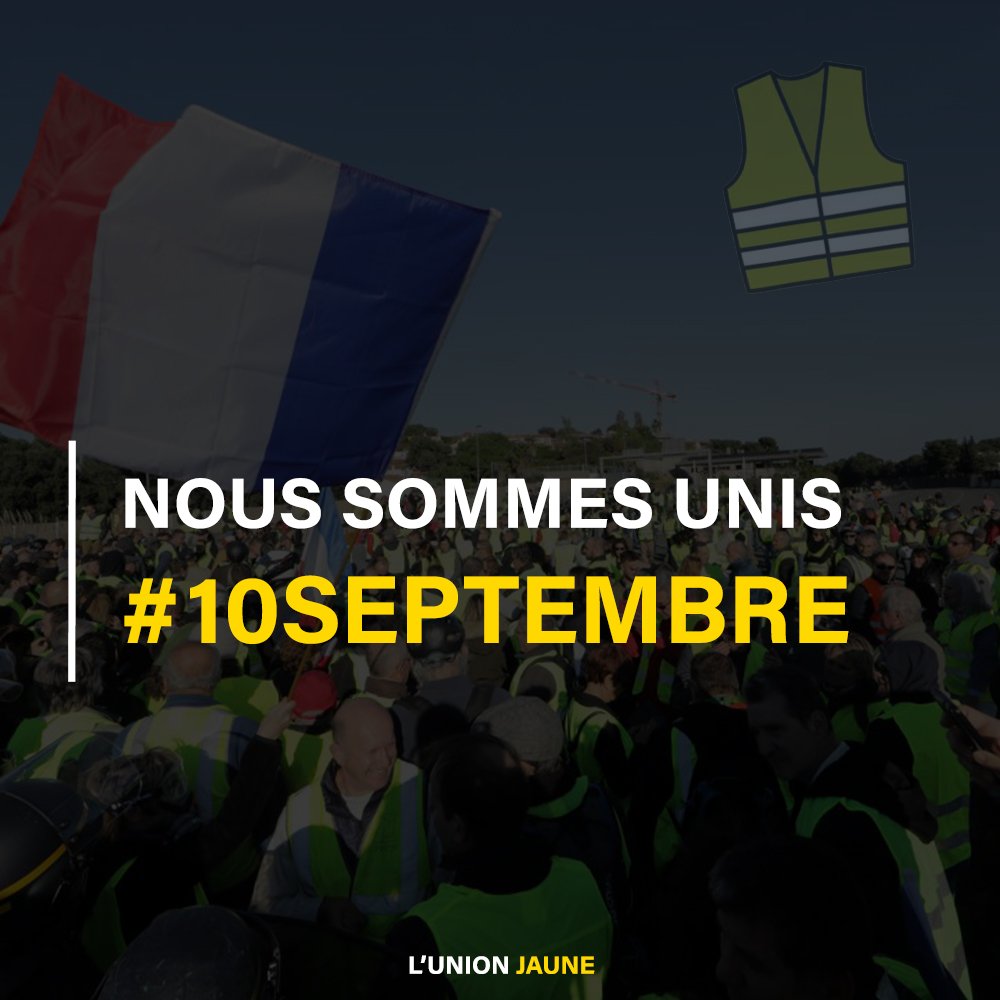 Like / RT si tu soutiens la manif du #10Septembre 🟡 #GiletsJaunes #Manifestation Soutenez-nous en nous suivant sur Twitter ✊