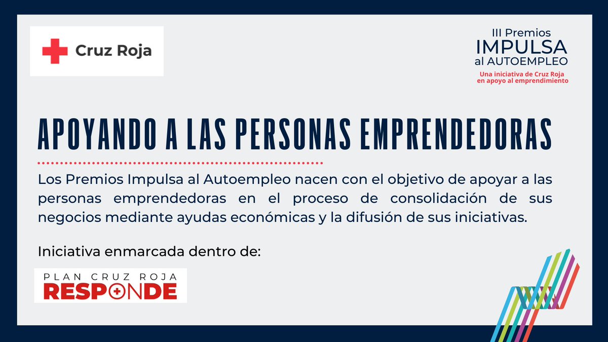 CruzRoja_Empleo's tweet photo. PREMIOS IMPULSA AL AUTOEMPLEO 3ª EDICIÓN ▶ Una iniciativa de @cruzrojaesp en apoyo a las personas autónomas. 
💰14 ayudas económicas valoradas en 22.500€  
📆Inscripción: 1 al 30 septiembre.
⭐️Novedad: Categoría Rural financiada por @FMahouSanMiguel

👉 https://t.co/0geWxxvb7w https://t.co/KO4hptGiE9