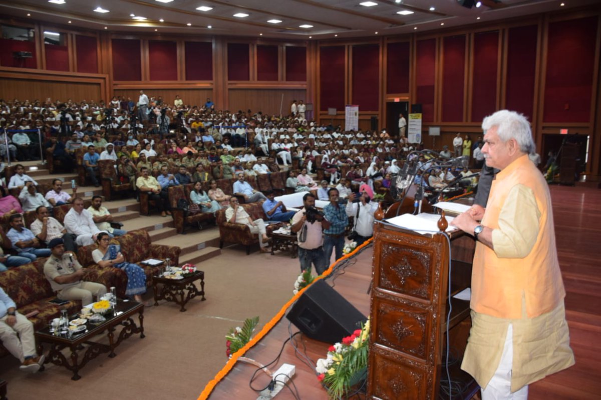 OfficeOfLGJandK's tweet photo. Today we have launched a new campaign drug-free city and drug-free village. Representatives from PRIs &amp; Urban Local Bodies have been requested to work with administration and ensure villages and wards are made drug-free with determined effort and proactive approach. https://t.co/cc8pfOLpdY