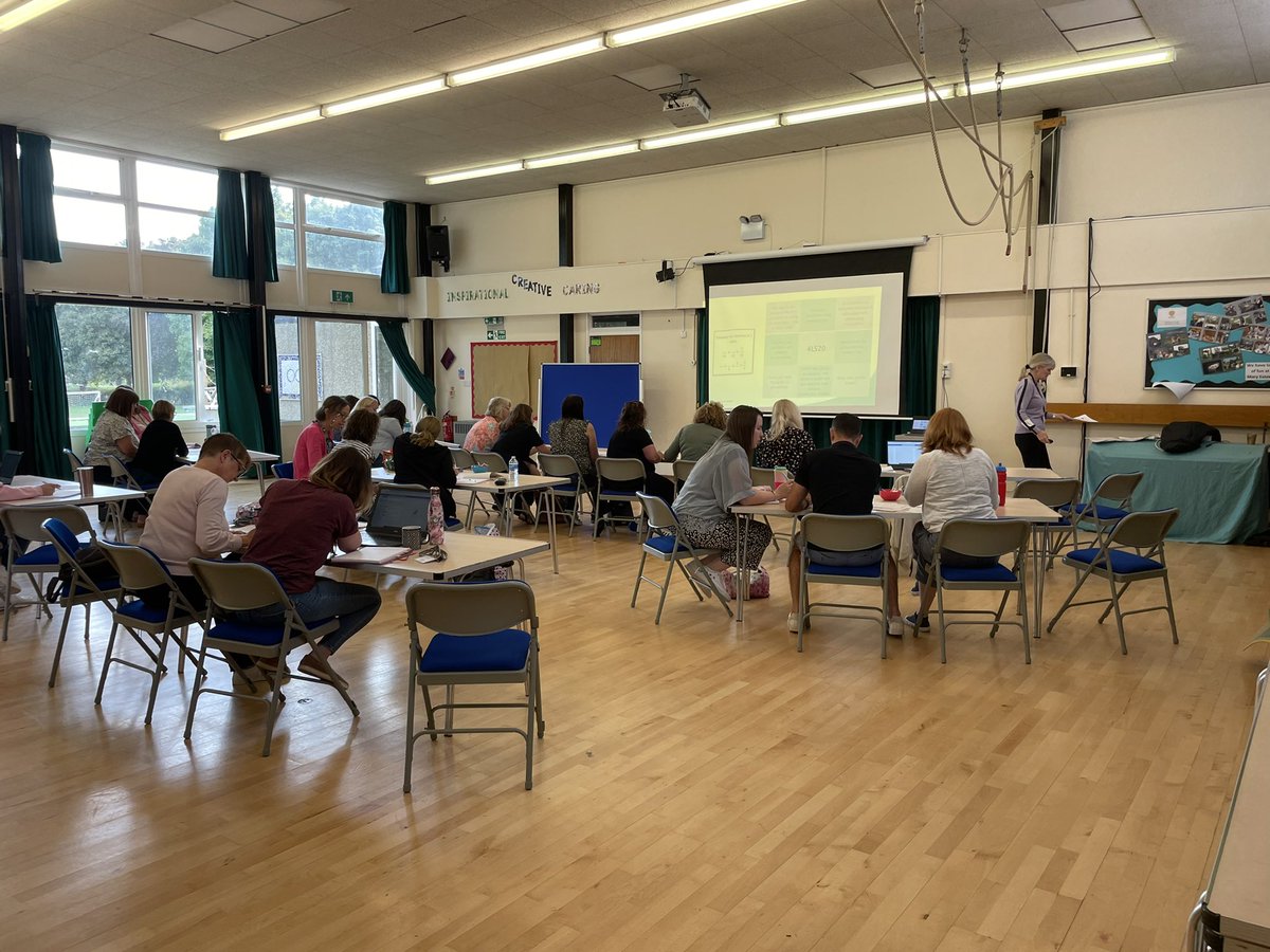 exton_mary's tweet photo. The new academic year has started in school as the teaching team are in. Our INSET has started with Maths training with Deborah from @Hertsmaths The #MEMaths brains are waking up! https://t.co/T3U7mstz71