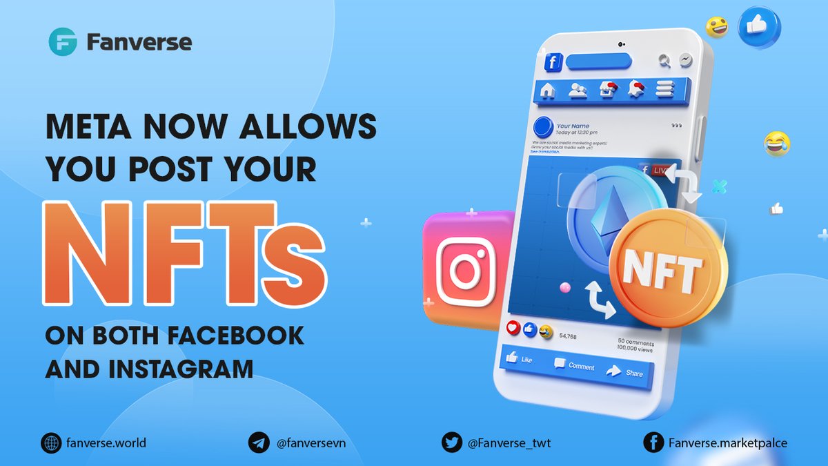 Meta now allows you post NFTs on both Facebook &amp; Instagram 🤟🤟🤟

Meta is introducing the ability to post digital collectibles across <a href="/facebook/">Facebook</a> and <a href="/instagram/">Instagram</a>. You can now connect your digital wallet to either app to share your #NFTs on both. 

What NFT are you excited to share?