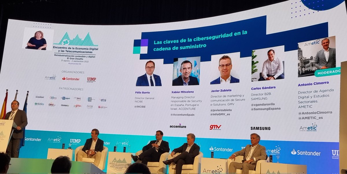 Alfonso Fernández (@alfonsoferaf) on Twitter photo Mesa redonda sobre claves de la ciberseguridad con presencia de <a href="/cgandaravila/">Carlos Gandara Vila</a> de <a href="/SamsungEspana/">Samsung España</a> hablando de la seguridad desde la cadena de producción con la instalación de chips seguros y sistemas únicos como #Knox hoy en #santander36 organizada por <a href="/AMETIC_es/">AMETIC</a> Mesa redonda sobre claves de la ciberseguridad con presencia de <a href="/cgandaravila/">Carlos Gandara Vila</a> de <a href="/SamsungEspana/">Samsung España</a> hablando de la seguridad desde la cadena de producción con la instalación de chips seguros y sistemas únicos como #Knox hoy en #santander36 organizada por <a href="/AMETIC_es/">AMETIC</a>