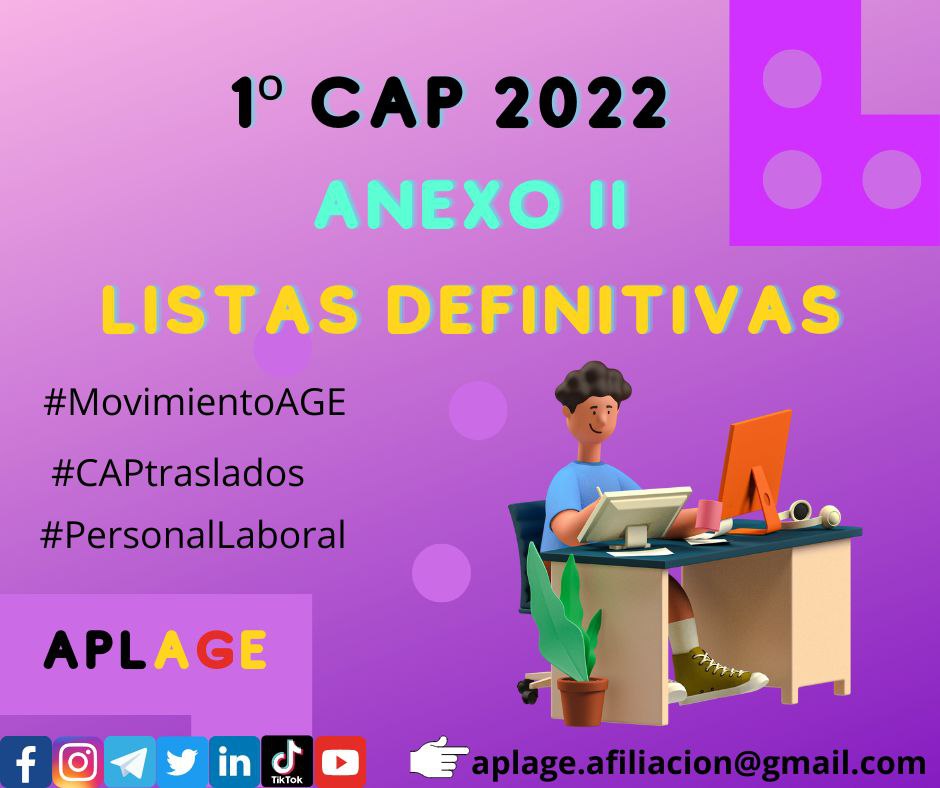 AplageComunicac's tweet photo. CONCURSO DE TRASLADOS DEL ANEXO II DEL IV CONVENIO ÚNICO.ADJUDICACIÓN DEFINITIVA.Publicación 1 de septiembre de 2022.Más Información:Primera convocatoria 2022 (CAII 1_2022)
https://t.co/iuI5pfnuxY
#MovimientoAGE #CAII #CAPtraslados #LuchamosPorTusDerechos #PersonalLaboral #APLAGE https://t.co/7UHokj6ktc