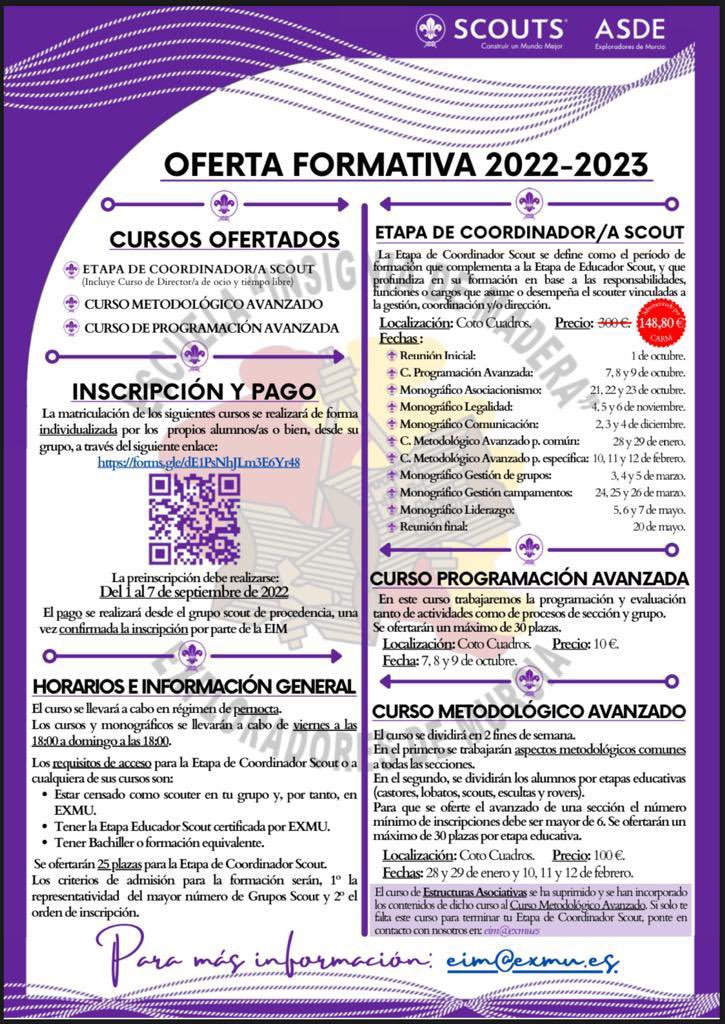 eimexmu's tweet photo. 🔔 Abierto el plazo de inscripción hasta las 23.59h. del 7/09. 
Plazas limitadas y por orden de inscripción
📄Documentación necesaria: DNI, certificado académico y certificado de etapa de Educador Scout*
ℹ️+Info: eim@exmu.es
*Si no la tienes sigue el cuestionario y  avísanos https://t.co/cNddoCiNL6
