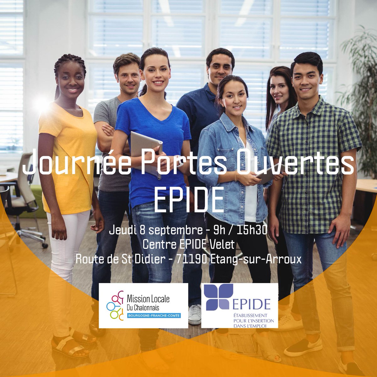 MiloChalon's tweet photo. Découvre l'EPIDE le 8 septembre à 9h. Si tu es motivé pour te bouger, et que tu as besoin d'être accompagné pour trouver ta voie alors l’EPIDE est fait pour toi ! 
#accompagnement #1625ans #insertion #motivation #programme #orientation #epide #miseàniveau #trouvertavoie #réussite https://t.co/om12JHyL3I