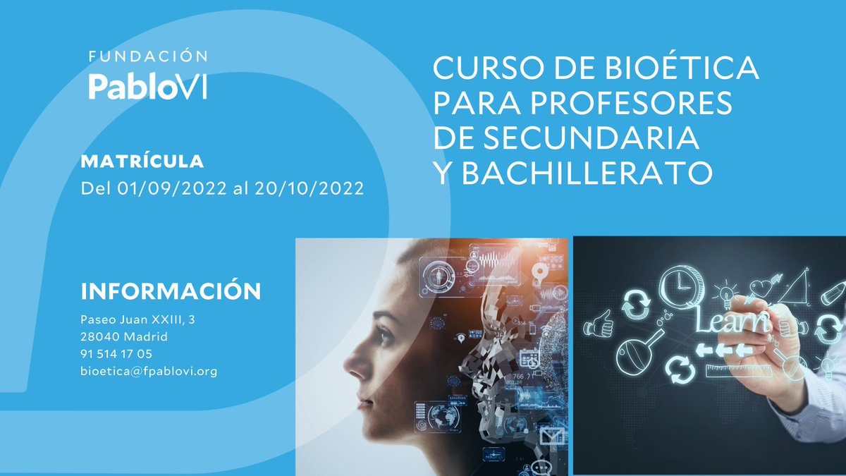 fpablovi's tweet photo. Desde la Fundación Pablo VI ponemos en marcha este curso de #bioetica para profesores de #ESO y #Bachillerato 
#VueltaAlCole 
#curso202223
https://t.co/4wic4g9d4J
@josefer_juan @AmorPanJR @ColegioAmoros @Carol_Ramirez_ https://t.co/GLk6mpA0uP