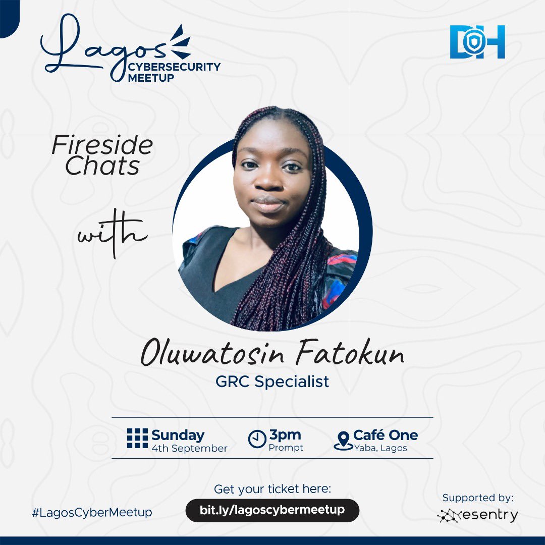 DoHAfrica's tweet photo. We are privileged to have experts skilled in different domains of #cybersecurity join the fireside conversation.

Click this link to register: https://t.co/DkLHdL8Uzg

#LagosCyberMeetup #infosec #GRC #purpleteam #blockchain #techmeetup #cybersecuritymeetup https://t.co/N6C7fboSpn