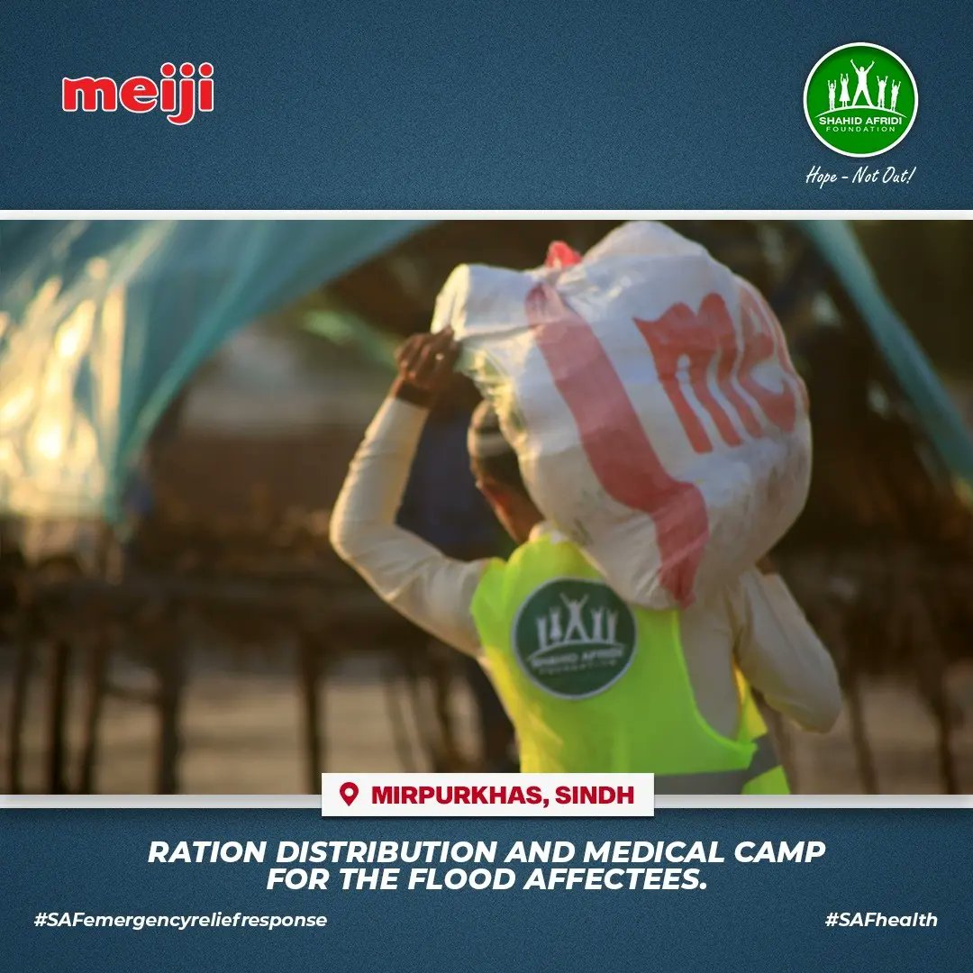 SAFoundationN's tweet image. Ration and medical provisions are important for those who have lost their healthcare mechanisms due to #FloodsInPakistan. Our teams partnered with @meijipakistan &amp;amp; facilitate 250 households raising our total to 4260+ Households. Let&apos;s ensure #HopeNotOut 
shahidafridifoundation.org