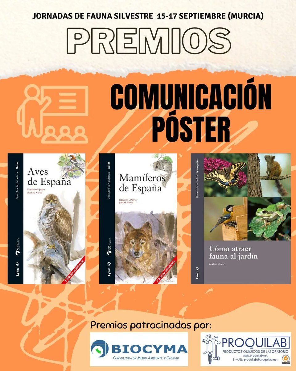 JFSMurcia's tweet photo. 📣INFO 🏆📣

Desde las #JFSMurcia22 queremos premiar el esfuerzo de las comunicaciones tanto orales como en formato póster. Os traemos los premios que hemos elegido para aquella comunicación oral y póster que mejor valoración reciba.

#fauna #orgulloumu #umu https://t.co/kakb3yB1Ho
