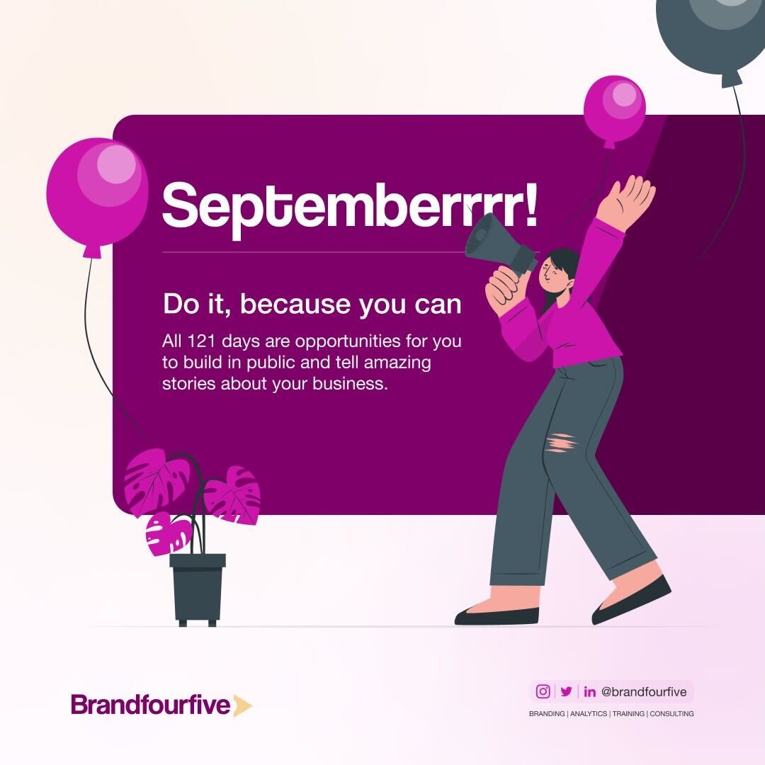 brandfourfive's tweet photo. Are you ready for September?
Before you think it’s too late to build something massive out of your business, think again. 

There's nothing you cannot do or achieve if you:

-Make a plan
-Connect with the right people https://t.co/YQmXFA8BNo