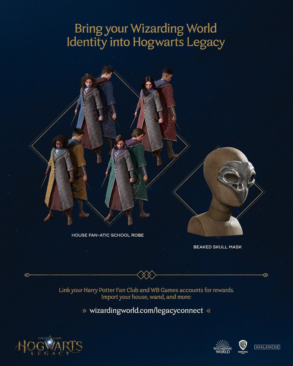 Bring your Hogwarts House and wand into your Hogwarts Legacy experience by  linking your Harry Potter Fan Club account with your WB Games…