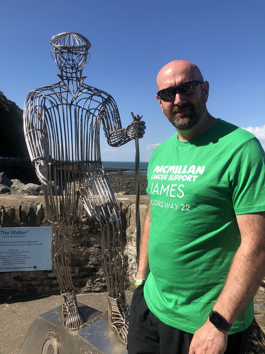 Dodge__Games's tweet photo. Went back to Lynmouth,the end of the #twomoorsway as the t-shirt my wife got from @macmillancancer arrived after I finished :) Had to get a finish line photo with it & picked up some merch from the @ExmoorNP centre which was closed when I got there.Also signed the trail book :) https://t.co/0SXhZGNcwb