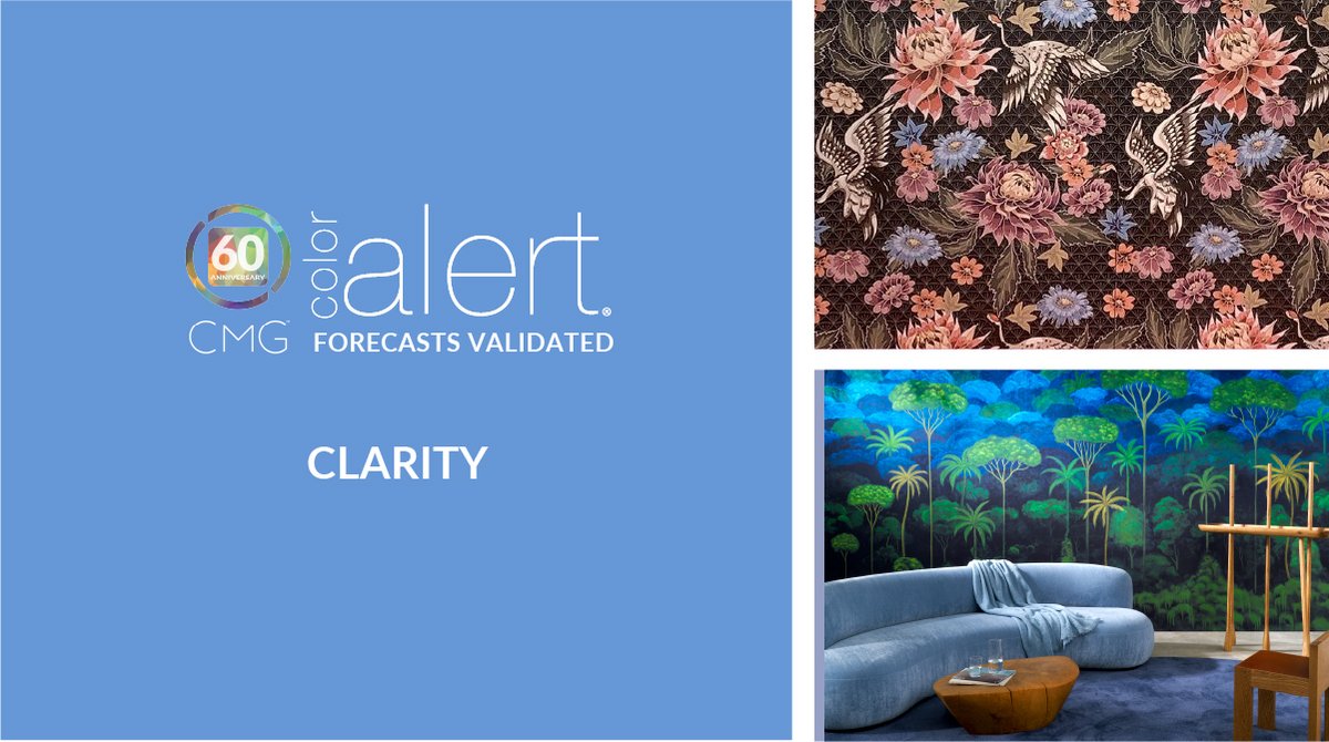 ColorSells's tweet photo. Announcing the @ColorSells September Color Alert®, Clarity, a blue with a touch of red that, despite its medium chromaticity, appears deep and intense. Join our free mailing list to receive CMG's monthly color trend stories. #color #colorsells #colortrends https://t.co/CqMMJ3EKDN https://t.co/kuNC7bxTk0