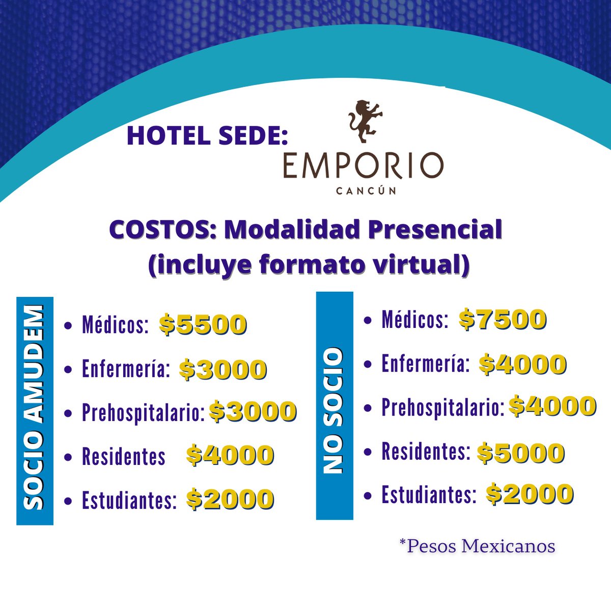 amudem's tweet photo. ⏩ ¡Porque ustedes lo pidieron!
▶️VIII Congreso Nacional e Internacional de Medicina de Urgencias 🏥
AHORA EN FORMATO HÍBRIDO
‼️Al comprar tu acceso al evento presencial adquieres el virtual totalmente gratis‼️
⏩⏩⏩Registro y mas información: https://t.co/a0q9P7dcsi
#AMUDEM2022 https://t.co/a755thmNi5