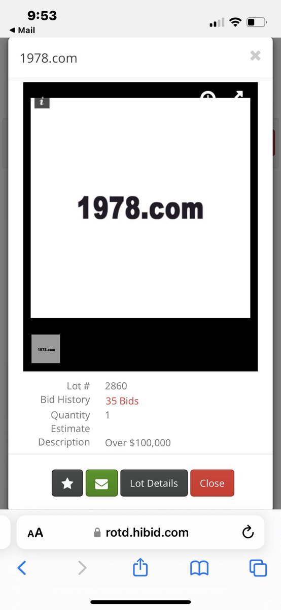 Appears 1978.com is leading the bidding <a href="/MonteCahn/">Monte Cahn</a> w/ 35 pre-auction bids! Sitting at $55k 

The REAL 10k club!!🤣

You should put 1969.com in the live auction. You just didn’t like the reserve! But 1969 is an historic year!

#Domains #DomainNames