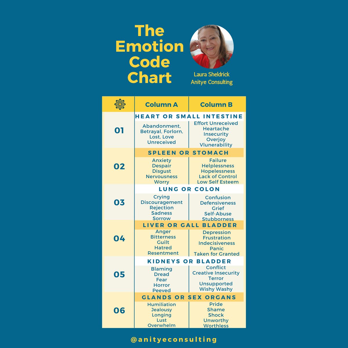 AnityeConsult's tweet image. At first glance, the Emotion Code Chart may look complex, but by spending just a few minutes understanding how it works, you’ll find that this chart is a key component in determining and releasing trapped emotions.  #releaseandletgo