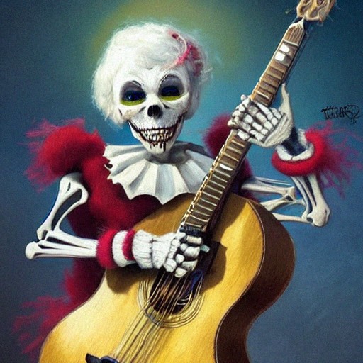 KenonRus's tweet photo. "A skeleton in a clown costume plays the guitar"

#neurallove #stableDifusion #skeleton #guitar https://t.co/W6LNJcLLTo