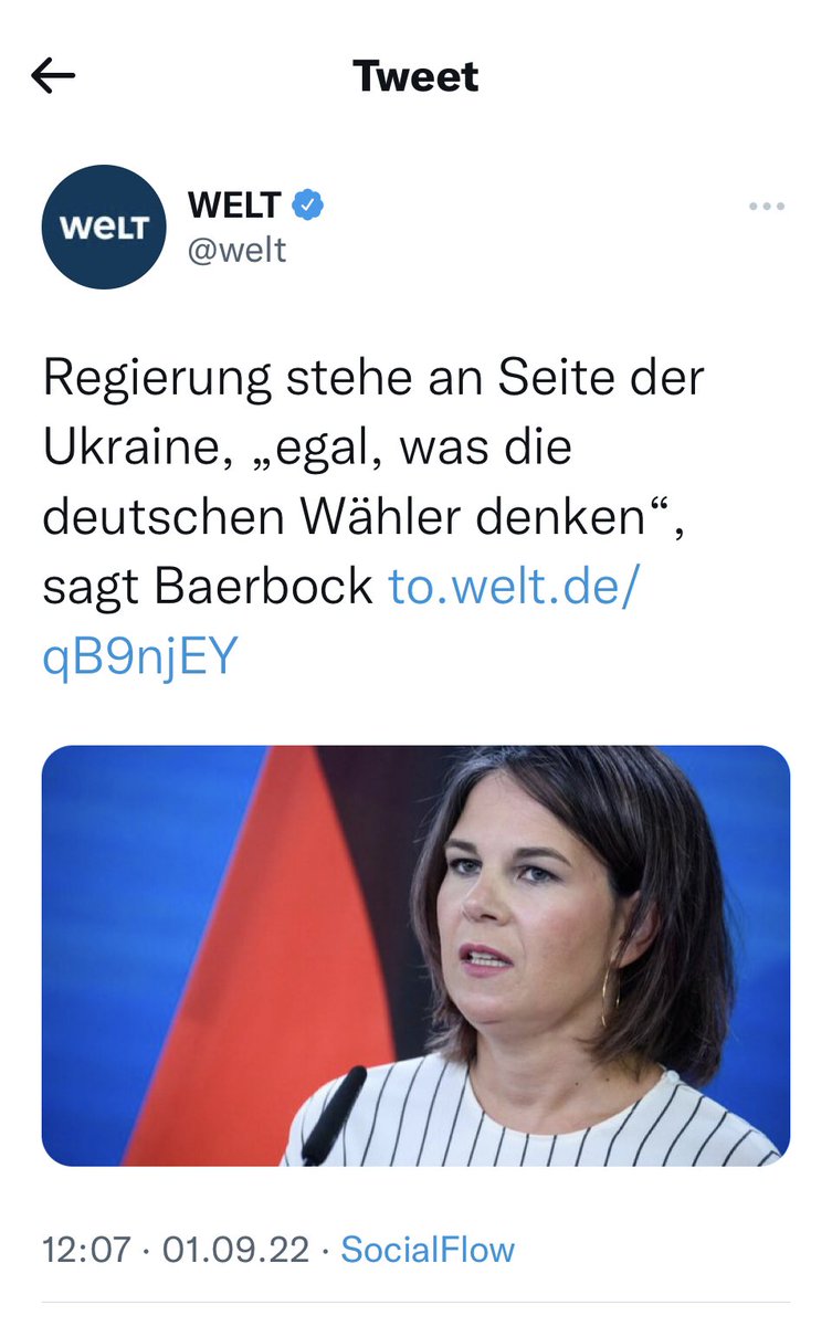 Regierung stehe an Seite der Ukraine, „egal, was meine deutschen Wähler denken“, sagt #Baerbock. Ich kann diejenigen verstehen, die das als #Hochverrat bezeichnen.