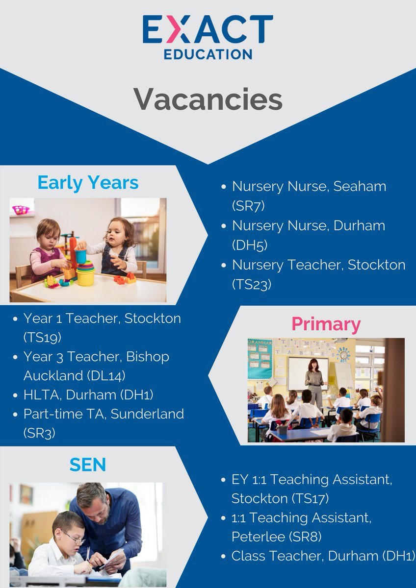 exact_education's tweet photo. We have been contacted by a lot of schools and nurseries this week with last minute requests for this school year. Below are some of the requests we have received from schools across the North East. https://t.co/a1RSu3TfHq