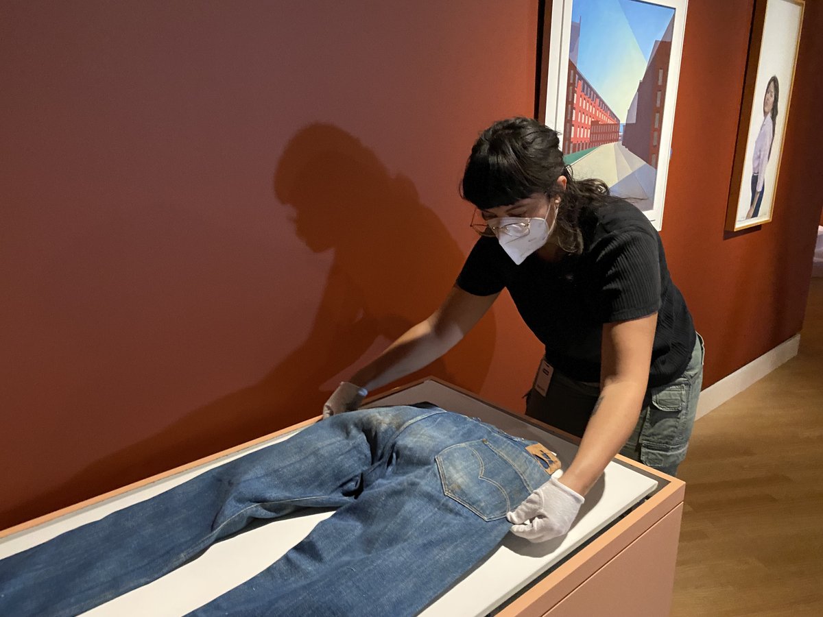 TraceyPanek's tweet photo. Excited to be @crystalbridges to prep for the upcoming “Fashioning America” exhibit. 

We’re installing an 1893 value jean, 1930s Western shirt + 1940s Lady @LEVIS and a
Superlow skirt from the early 2000s. 

Shots of gallery and pre-install conservation… https://t.co/MOuvV0FvVM