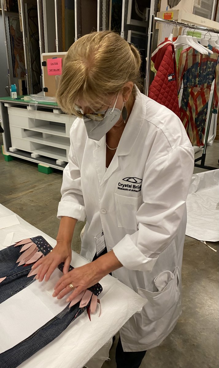 TraceyPanek's tweet photo. Excited to be @crystalbridges to prep for the upcoming “Fashioning America” exhibit. 

We’re installing an 1893 value jean, 1930s Western shirt + 1940s Lady @LEVIS and a
Superlow skirt from the early 2000s. 

Shots of gallery and pre-install conservation… https://t.co/MOuvV0FvVM