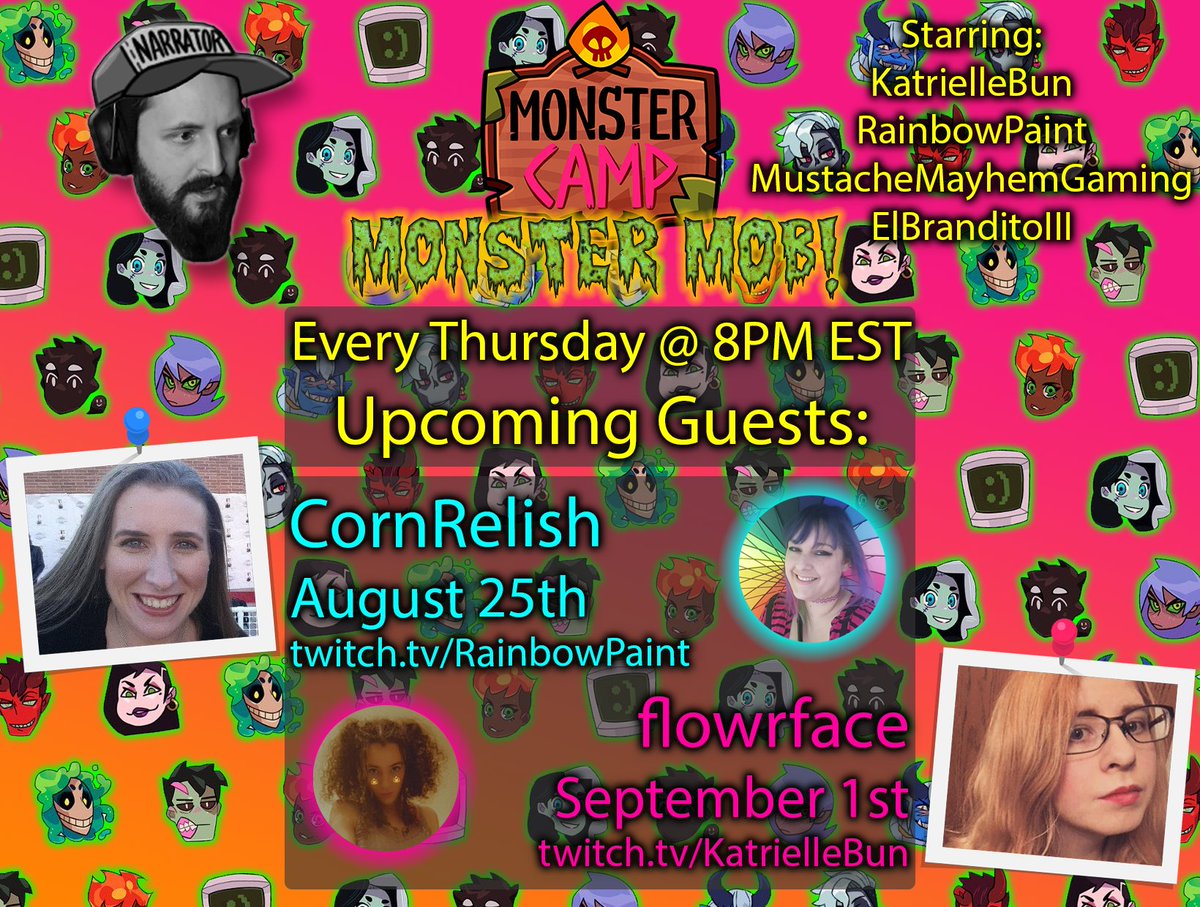 MonsterMobTTV's tweet photo. Join us this evening at 8PM EST (or a little after, you should know us by now) for #monstercamp with @flowrface_ over on @KatrielleBun's channel! It'll be Kat's birthday in the UK by the time we start <3 #monsterprom #monstermob https://t.co/6NEEbOabj7