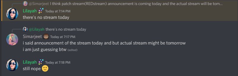 wearecyberpunks's tweet photo. Also auf #Discord laufen grad interessante Gespräche. Heute/morgen wird verneint, das war zu erwarten, in Bezug auf einen Stream. Und auf die Frage ob es noch Monate dauere, wird auch „nein“ gesagt. Was alles ein wenig auf September sich einpendeln lässt. #Cyberpunk2077 #Update16 https://t.co/h8eoZ9bwUN