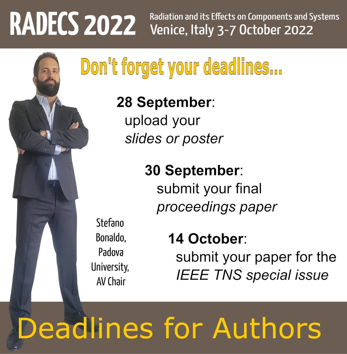 radecs2022's tweet photo. #RADECS2022 in Venice is approaching. You still have time to register online until 19 September to learn about the latest advancements on radiation effects in electronic and photonic devices. https://t.co/fLYF30UnwR