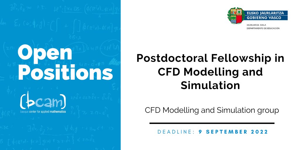 BCAMBilbao's tweet photo. 🔔 #Joboffer #JobOfferBCAM
Two postdoctoral positions to work at BCAM on regional projects:
- Postdoc #MachineLearning https://t.co/eYHQkFtPxI
- Postdoc #CFD Modelling and Simulation https://t.co/uy0T7drl1Q https://t.co/EYNjxaAKiF