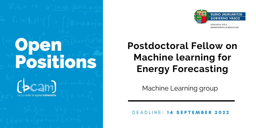 BCAMBilbao's tweet photo. 🔔 #Joboffer #JobOfferBCAM
Two postdoctoral positions to work at BCAM on regional projects:
- Postdoc #MachineLearning https://t.co/eYHQkFtPxI
- Postdoc #CFD Modelling and Simulation https://t.co/uy0T7drl1Q https://t.co/EYNjxaAKiF