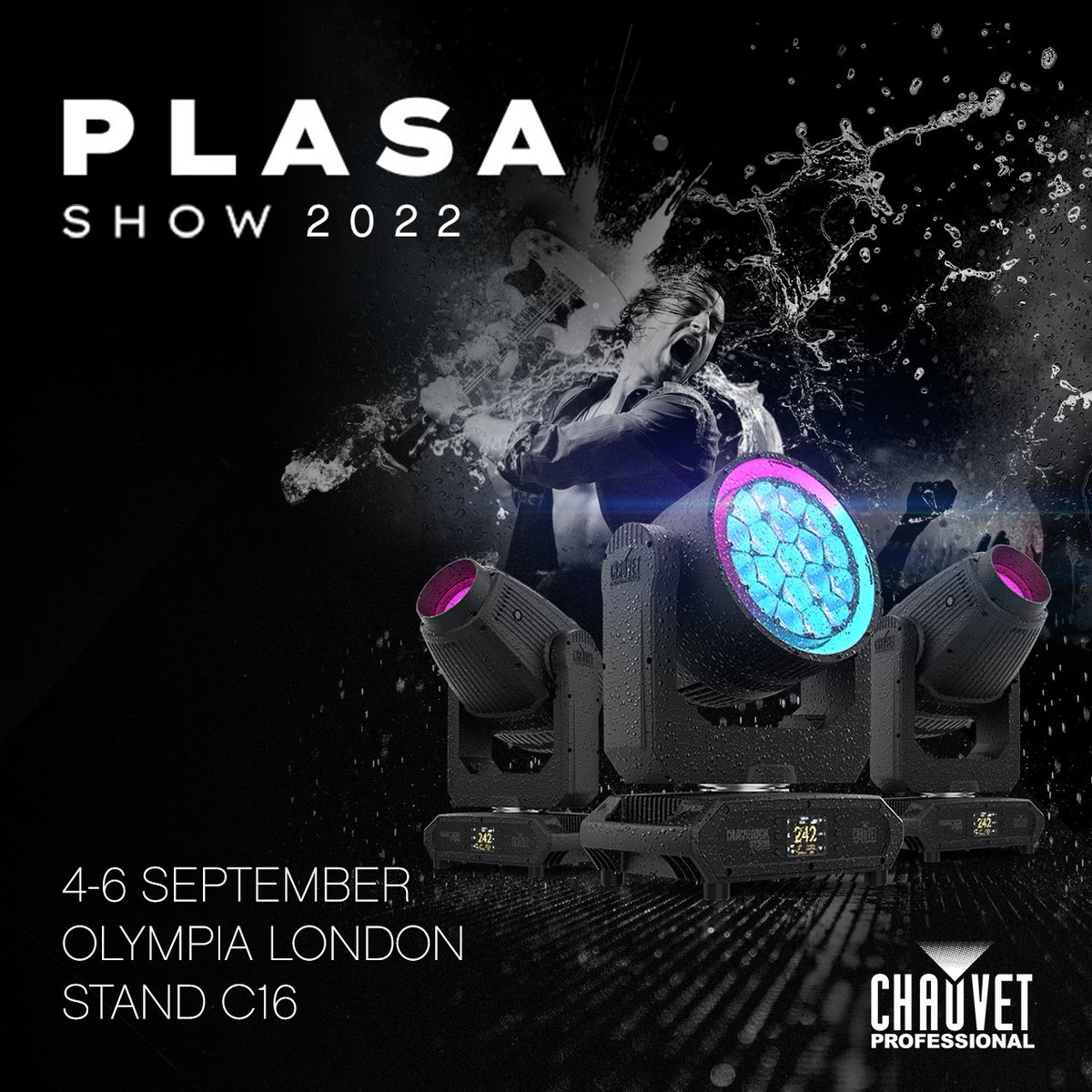 ChauvetPro's tweet photo. This Sunday PLASA show returns to Olympia, London! Join us from the 4th to the 6th of September on stand C16, to catch up with our team and to see the latest IP65 products in action. https://t.co/zDROXXPP27