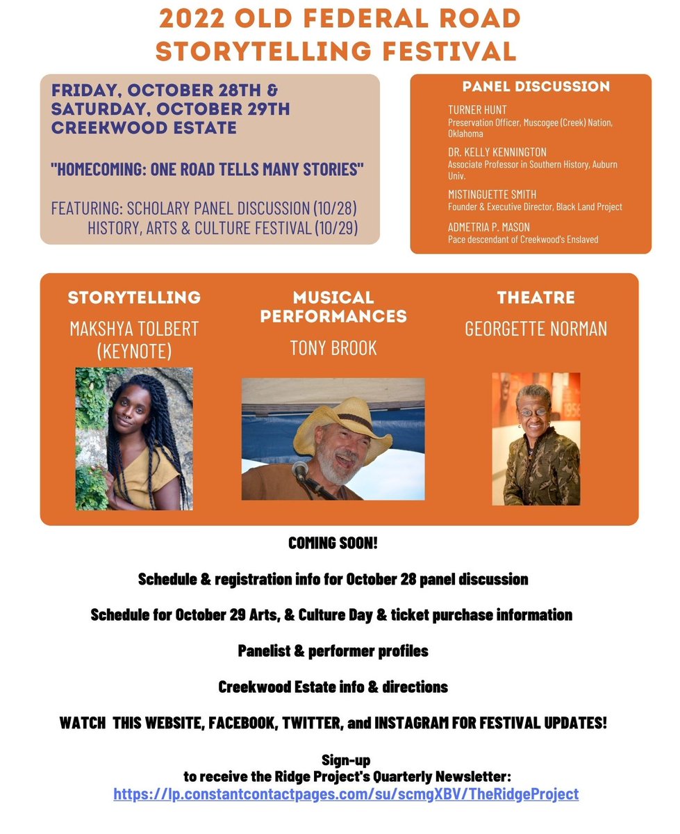digtheridge's tweet photo. Save the date - 2022 Old Federal Road Storytelling Festival https://t.co/bItDG9yTlB