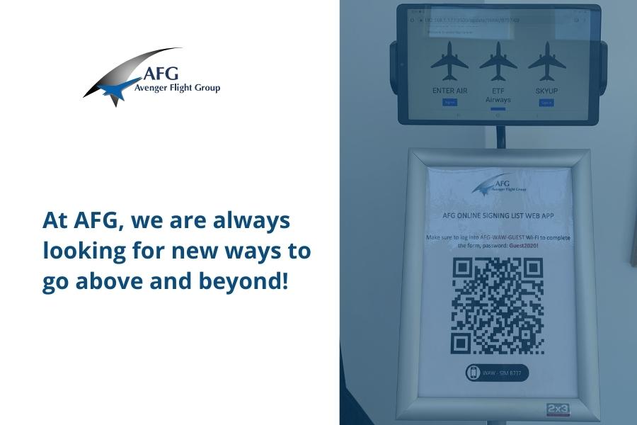 AFG_Sims's tweet photo. At Avenger Flight Group, we are always looking for new ways to go above and beyond! For that reason, we have been hard at work on an app that will make customer sign-in paperless. 

This app will makes our customers’ experience a little easier and helps. https://t.co/MX121NHIkn