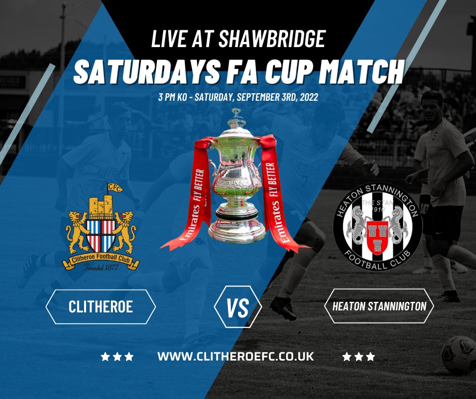 ClitheroeFC's tweet photo. @heatonstanningtonfc will be at Shawbridge this weekend in this FA Cup match, a warm welcome awaits all and please use the link below to buy your tickets in advance. https://t.co/m2gBdtE0r3 https://t.co/nzIFP9rK03
