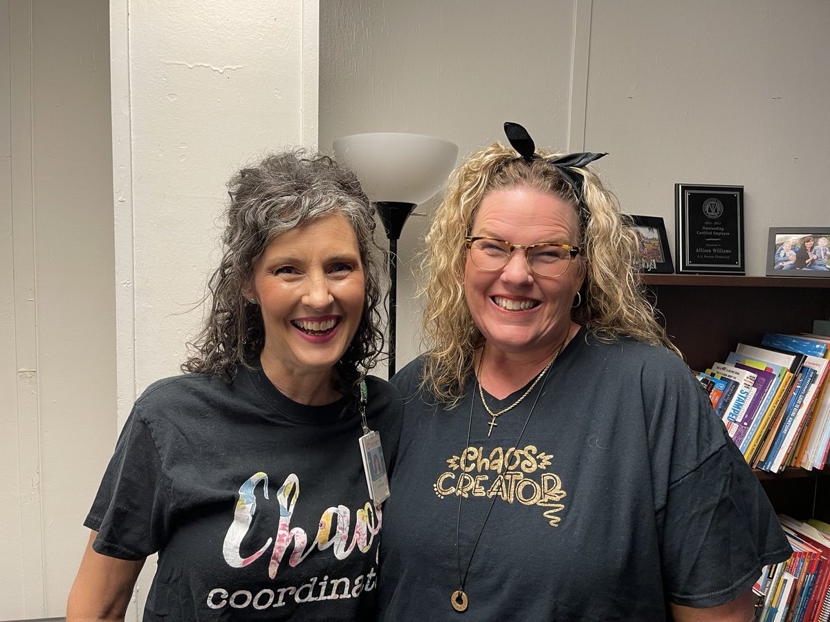 kfyoder1's tweet image. Showed up to school - somewhat twinning with a coworker!  Tackling chaos together! @NESTarget @TalesRockChair #lovetothinkhere