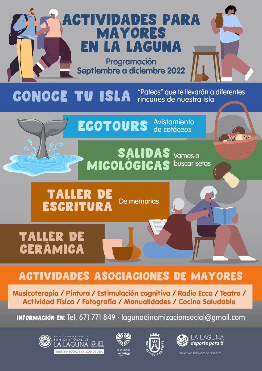 aytolalaguna_es's tweet photo. 👴🏼👵🏻La Laguna llena su agenda otoñal de actividades de ocio, formación, salud y naturaleza para las personas mayores.
 
👉@lalagunatecuida presenta un amplio programa de promoción del envejecimiento activo, con decenas de acciones en los pueblos y barrios durante cuatro meses. https://t.co/VlglEOf7Rn