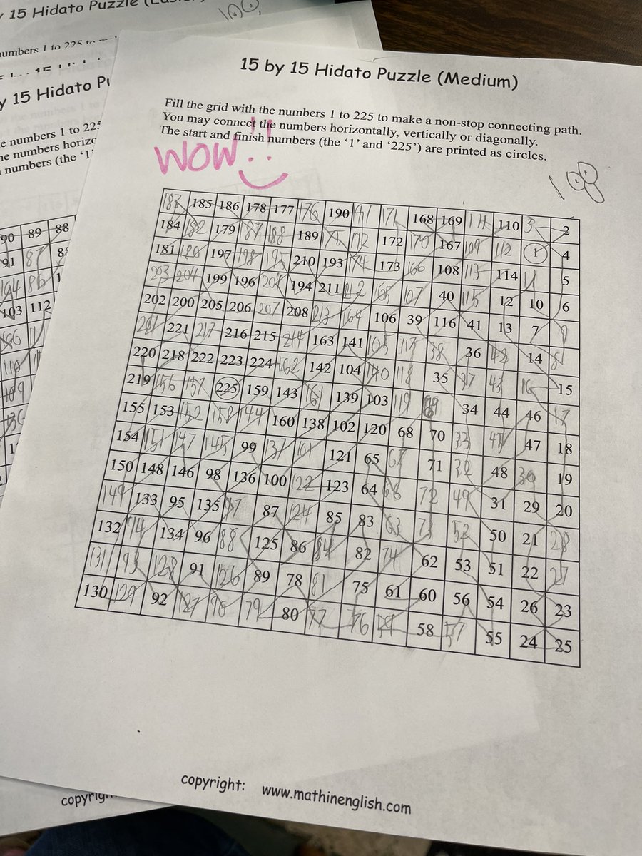kfyoder1's tweet image. Reason #554 why I love my job!!  Shared my favorite logic puzzle last week and TWO students found more online, printed and solved them for me!  @NESTarget @MrsTLCline @CobbAlp #lovetothinkhere #hidato #selfdirectedlearners