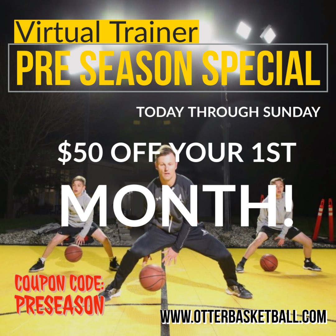OtterBasketball's tweet image. NOW is the perfect time to start OtterBasketball’s Virtual Trainer!!! Do Not Miss this Pre-Season Special happening today through Sunday! Only @ otterbasketball.com!  #virtualtrainer #otterbasketball #preseason