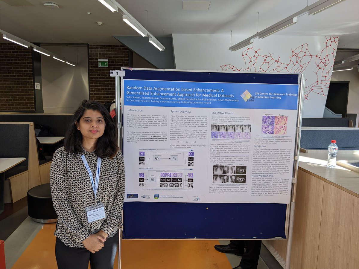 ImVIPconference's tweet photo. #RT @iprcs: RT @ImVIPconference: Sidra Aleem is presenting 'Random data augmentation based enhancement: a generalized enhancement approach for medical datasets' #IMVIP2022 at the @BCS_NI Poster Session https://t.co/Br7noYOP8M