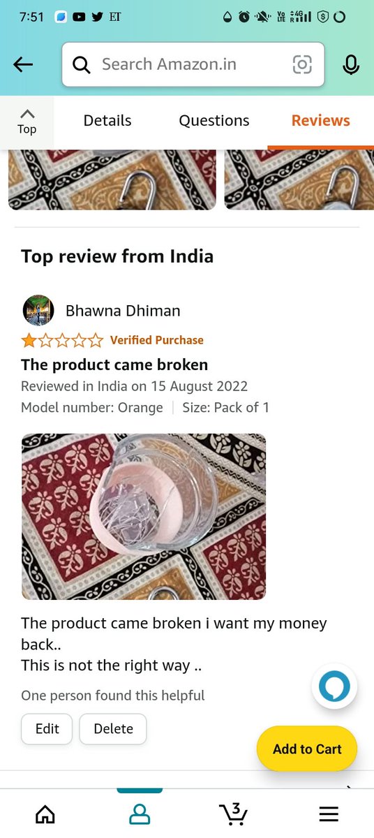 namand70's tweet photo. @amazon @amazonIN 
This is how you guys treat your customers on one have taken any kind of responsibility to do the refund and return the product and no one is answering the call it's been all most a week. https://t.co/NlYUctC483