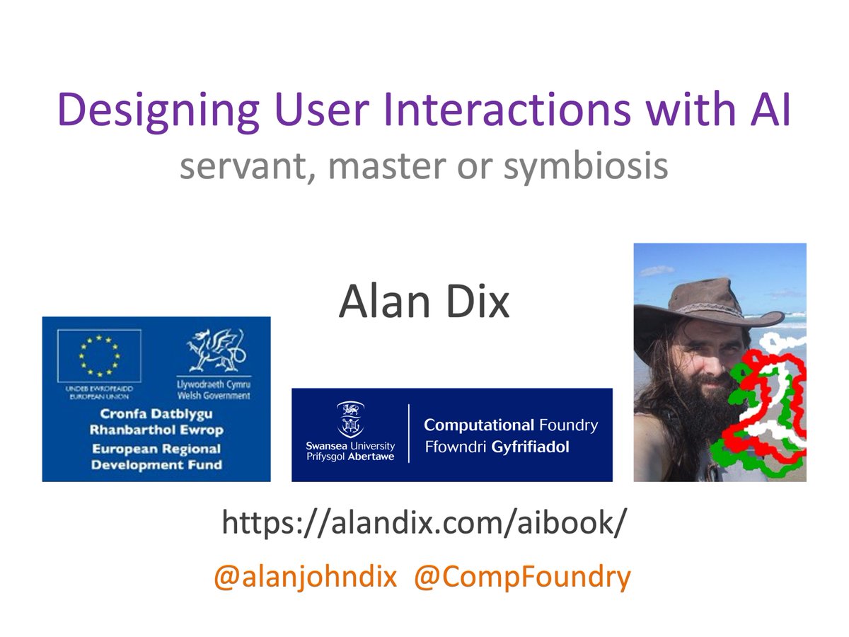 alanjohndix's tweet photo. Notes now available of "Designing User Interactions with AI: Servant, Master or Symbiosis" - talk given at 2021 AI Summit London (it only took me a year!).  Good prep for my upcoming AI for HCI book :)
https://t.co/PkA3U0ADCD https://t.co/ZXz0H1jGK8